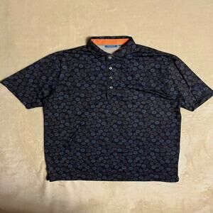 Devereux Performance Golf Polo Men's L Blue Peach Circle Spores AOP Stretch Wick